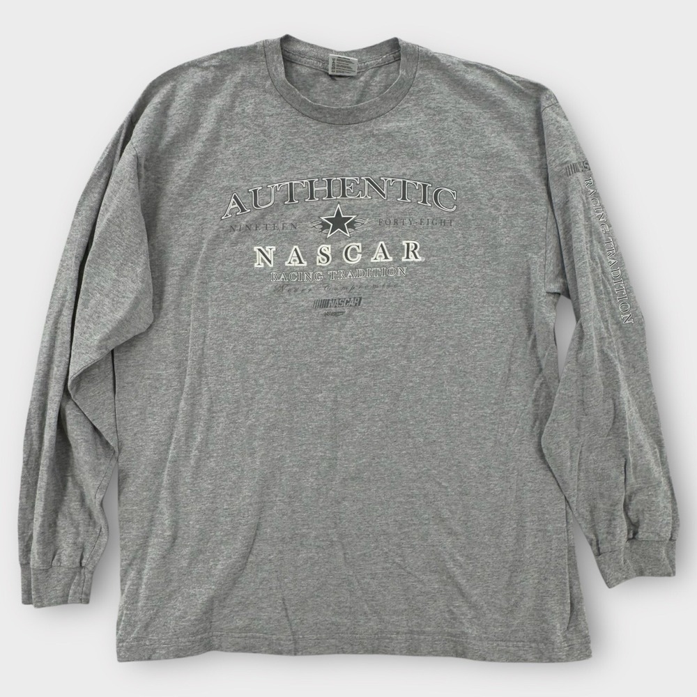Vintage Nascar T Shirt Mens XL Gray Long Sleeve Cotton 1948 Racing Tradition Tee